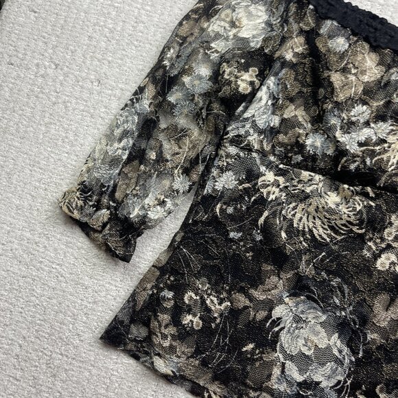 Y2K Marie Claire Sheer Floral Mesh XL Top Off-Shoulder Goth Emo Fairy Romantic - Picture 3 of 12